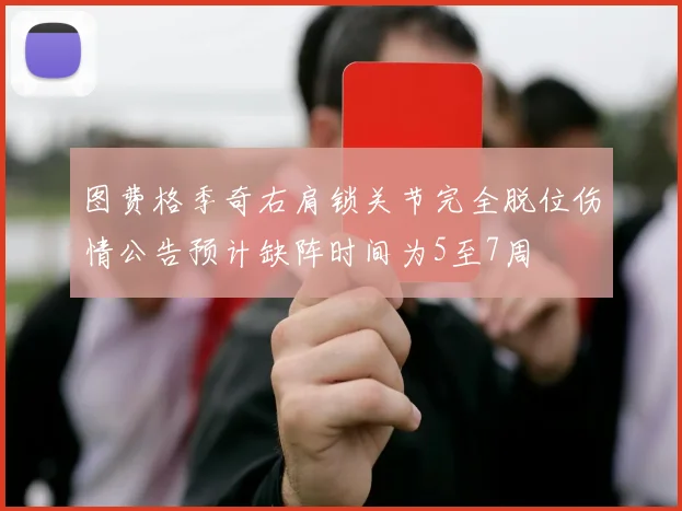 图费格季奇右肩锁关节完全脱位伤情公告预计缺阵时间为5至7周